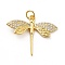 Brass Micro Pave Cubic Zirconia Pendants, Cadmium Free & Lead Free, with Jump Ring, Real 18K Gold Plated, Dragonfly, Clear, 20.5x25.5x2mm