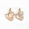 Brass Micro Pave Clear Cubic Zirconia Charms, with Natural Shell, Nickel Free, Pigeon, Real 18K Gold Plated, 14x10x2mm, Hole: 2x1mm