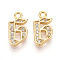 Brass Micro Pave Cubic Zirconia Charms, Number 6, Real 18K Gold Plated, 13~14x4.5~8x2mm, Hole: 1.5mm