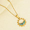 Stylish 304 Stainless Steel Pave Natural Paua Shell Crescent Moon Sun Pendant Necklaces, Golden, Pendant: 1.8x1.4cm