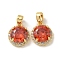Brass Micro Pave Cubic Zirconia Pendents, Flat Round Charms, Cadmium Free & Nickel Free & Lead Free, Real 18K Gold Plated, 12x10x4.5mm, Hole: 3.5x2.5mm