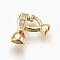 Brass Micro Pave Cubic Zirconia Fold Over Clasps, Oval, Clear, Real 18K Gold Plated, 22.5mm, Inner: 3mm and 4mm