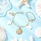 304 Stainless Steel Charm Bracelets, Brass Paperclip Chains Bracelets for Women, Sun & Star & Dolphin, with Natural Freshwater Shell Beads, Real 18K Gold Plated, 7-1/8 inch(18.1cm)
