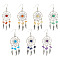 Brass Dangle Earring, with Natural Mixed Stone & Synthetic Turquoise and Alloy Pendant, Suncratcher with Wing, Seven Chakras, 75mm, 7pair/set