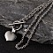 Non-Tarnish Valentine's Day Heart 304 Stainless Steel Lariat Necklaces, with Textured Cable Chains & Toggle Clasps, Stainless Steel Color, 17.1 inch(43.5cm)