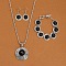 Alloy with Synthetic Turquoise Pendant Necklaces & Link Bracelets & Dangle Earring Sets, Antique Silver, Flat Round, Black, 490mm