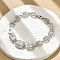 Rectangle & Oval Brass Micro Pave Cubic Zirconia Link Chain Bracelets, Cadmium Free & Lead Free, Long-Lasting Plated, Platinum, 7-3/4 inch(19.8cm)