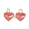 Brass Micro Pave Cubic Zirconia Pendants, with Glass Rhinestone Heart Charms, Rack Plating, Cadmium Free & Lead Free, Long-Lasting Plated, with Jump Ring, Real 18K Gold Plated, Light Salmon, 9.5x10.5x5.5mm, Hole: 3.5mm