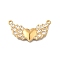 304 Stainless Steel Charms, Heart with Wing Charm, with Rhinestone, Ion Plating(IP), Real 18K Gold Plated, 17.5x32.5x3mm, Hole: 1mm