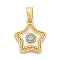 Brass Micro Pave Cubic Zirconia Pendents, Cadmium Free & Nickel Free & Lead Free, with Shell Charms, Real 18K Gold Plated, 15x13x2.5mm, Hole: 5mm