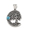 304 Stainless Steel Pendants, with Synthetic Turquoise, Moon with Tree of Life Charm, Antique Silver, 33x26.5x5mm, Hole: 8x5mm