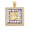 Brass & Shell & Clear Cubic Zirconia Pendants, Cadmium Free & Lead Free, Square with Virgin Mary Pattern, Real 18K Gold Plated, Blue, 24.5x21.5x3.5mm, Hole: 3.5x4mm