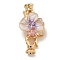 Brass Micro Pave Clear Cubic Zirconia Fold Over Clasps, Nickel Free, with Enamel, Flower, Pearl Pink, 34x16x9mm, Hole: 4.5mm