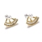Brass Micro Pave Clear Cubic Zirconia Front Back Stud Earrings, with Acrylic Imitation Pearl and Ear Nuts, Fan, White, Real 18K Gold Plated, 13x18.5x7mm, Pin: 0.5mm