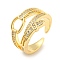 Rack Plating Brass Micro Pave Cubic Zirconia Open Cuff Ring for Women, Hollow Buckle Belt Shape, Lead Free & Cadmium Free, Real 18K Gold Plated, US Size 7 3/4(17.9mm)