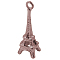 Tibetan Style Alloy Pendants, Eiffel Tower Charm for Bracelet Making, Lead Free and Cadmium Free, Red Copper Color, 24x8x7mm, Hole: 1.5mm