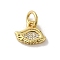 Brass Micro Pave Cubic Zirconia Charms, Cadmium Free & Nickel Free & Lead Free, Real 18K Gold Plated, Eye Charms, Clear, 7x9.5x1.5mm, Hole: 3mm