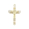 Brass Micro Pave Clear Cubic Zirconia Religion Crucifix Cross Connector Charms, Long-Lasting Plated, Lead Free & Cadmium Free, Real 18K Gold Plated, 33.5x19x3mm, Hole: 1.6mm