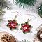 Christmas Theme Glass Beaded Flower Dangle Earrings, with Brass Earring Hooks, Golden, 51.5x27mm