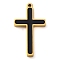 304 Stainless Steel Enamel Pendants, Cross Charm, Golden, Ion Plating(IP), Black, 21x12x2mm, Hole: 1mm