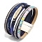 PU Leather Multi-strand Bracelets, Bohemia Bracelets, with Alloy Magnetic Clasp and Rhinestone, Oval, Colorful, 7-1/2 inch(19cm), 30mm Wide
