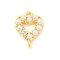 Rack Plating Brass Clear Cubic Zirconia Connector Charms, ABS Imitation Pearl Links, Real 18K Gold Plated, Long-Lasting Plated, Lead Free & Cadmium Free, Heart, 13.5x10x3.5mm, Hole: 1.2mm