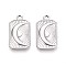 304 Stainless Steel Pendants, Rectangle with Moon Charm, Anti-Tarnish, Stainless Steel Color, 24x13.5x2mm, Hole: 1.8~2mm
