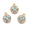 Brass Micro Pave Cubic Zirconia Charms, Cadmium Free & Nickel Free & Lead Free, Long-Lasting Plated, Real 18K Gold Plated, Flat Round, Sky Blue, 8x6x3mm, Hole: 1.2mm