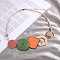 Bohemian Style Alloy and Raffia Geometric Pendant PU Leather Cord Bib Necklaces, Light Gold, Colorful, 15.75 inch(40cm)