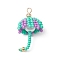 Handmade Umbrella Nylon Wired Glass Seed Beaded Pendants with Glass Pearl Round Bead and Brass Beads, Purple, 30x18x18mm, Hole: 2.5mm