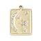 304 Stainless Steel Pendants, with Rhinestone, Rectangle with Moon & Star Charm, Real 14K Gold Plated, 21.5x15.5x2mm, Hole: 1.6mm