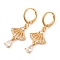 Rack Plating Golden Brass Dangle Leverback Earrings, with Cubic Zirconia, Fan, Clear, 36x13mm