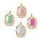 Rack Plating Brass & Crushed Ice Cut Cubic Zirconia Pendants, with Rhinestone, Real 14K Gold Plated, Cadmium Free & Lead Free, Rectangle, Mixed Color, 28x21x7mm, Hole: 5x2.5mm