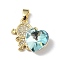 Real 18K Gold Plated Rack Plating Brass Micro Pave Clear Cubic Zirconia Pendants, with Glass, Long-Lasting Plated, Cadmium Free & Lead Free, Girl with Heart Charm, Pale Turquoise, 20.8x17x8mm, Hole: 6x3mm