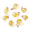 Two Tone Transparent Spray Painted Glass Pendants, with Golden Plated Iron Bails and Gold Foil, Frosted, Peach, Gold, 16~17x11~12x11~12mm, Hole: 6x2mm