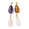 Natural Mixed Gemstone Pendants, with Brass Findings, Faceted, Teardrop Charms, 25x13x7mm, Hole: 5x4mm