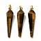 Natural Tiger Eye Pointed Pendants, Faceted Cone Charms with Golden Plated Barss Snap on Bails, 35~35.5x8~8.5mm, Hole: 6.5x4mm