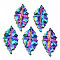 Rainbow Color Alloy Pendants, Cadmium Free & Lead Free, Leaf, 47x26x3.5mm, Hole: 1.8mm