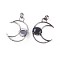 Natural Obsidian Pendants, with Brass Findings, Moon, Antique Silver, 38~38.5x30~31x6~7mm, Hole: 5x7mm