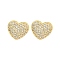 Heart Brass Pave Clear Cubic Zirconia Stud Earrings, Real 16K Gold Plated, 12x13.5mm