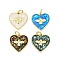 Brass Pendants, with Synthetic Opal, Long-Lasting Plated, Rack Plating, Lead Free & Cadmium Free, Heart, Mixed Color, Real 18K Gold Plated, 14x14x3mm, Hole: 3.2mm