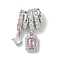 Brass Pave Pink and Clear Cubic Zirconia Rectangle Pendants, Platinum, 23x14x7.5mm, Hole: 4x5mm