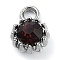 Alloy Glass Rhinestone Charms, Birthstone Charms, Flat Round, Platinum, Siam, 10.5x7.5x4mm, Hole: 2.1mm