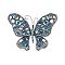 Butterfly Alloy Rhinestone Brooches, Indicolite, 68x50mm