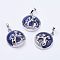 Natural Lapis Lazuli Pendants, with Brass Findings, Flat Round with Fox, Platinum, 28~29x23~24x9~10mm, Hole: 5x7mm