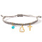 Handmade Golden Brass Charm Bracelets, Natural Turquoise Beads Braided Bead Bracelets for Women, Heart & Cross, Dark Gray, Inner Diameter: 11 inch(28cm)