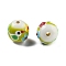 Handmade Lampwork Beads, Round with Bird & Flower, Green Yellow, 16~16.5x15.5~16mm, Hole: 2.5~2.6mm