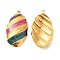 Enamel Pendants, with 304 Stainless Steel Finding, Real 18K Gold Plated, Oval Charm, Teal, 26.5x14.5x4mm, Hole: 1.4mm
