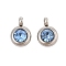 Trendy Original Color 304 Stainless Steel Faceted Grade A Rhinestone Flat Round Charms Pendants, April Birthstone Charms, Stainless Steel Color, Light Sapphire, 9x6.5x4mm, Hole: 2mm