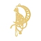 Brass Etched Metal Embellishments Big Pendants, Moon with Cat Shape, Cadmium Free & Nickel Free & Lead Free, Real 18K Gold Plated, 51x30x0.3mm, Hole: 1.5mm